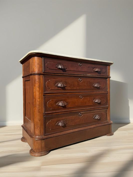 Free Shipping **** Antique 1885 Era Eastlake Victorian Foyer Chest Walnut solid Wood Vintage Marble Buffet Cabinet Dresser